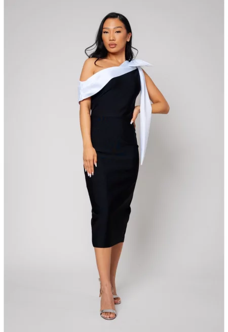 Тясна миди рокля Off White/Black 12939