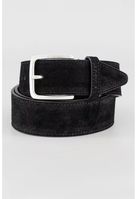 Велурен колан с метална тока - Черен