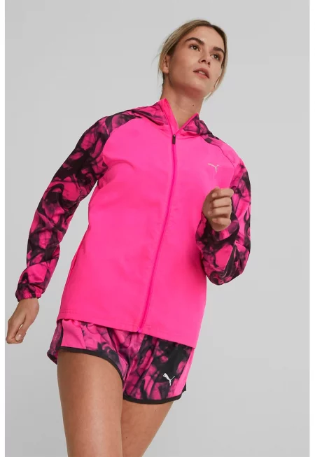 Яке за бягане с качулка и контрасти - Черен/Фуксия