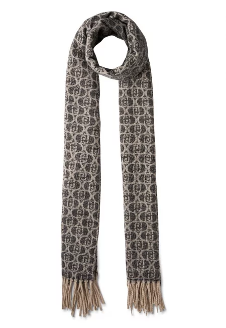 Жакардов шал с монограм - Черен/Светло бежово