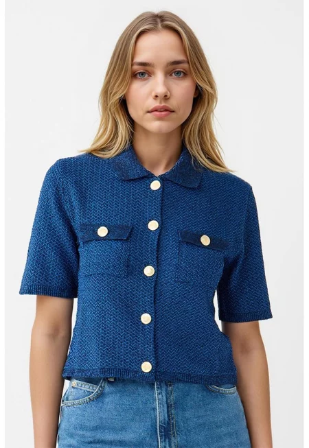 Жилетка с памук - Тъмносин