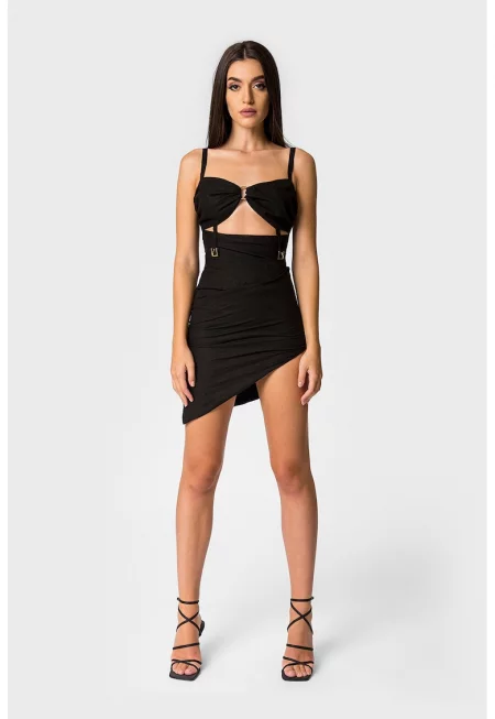 Асиметрична рокля с отвор отпред - Черен