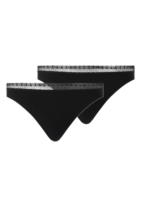 Бикини Cozy Chic с дантела и мрежеста материя - 2 чифта - Черен