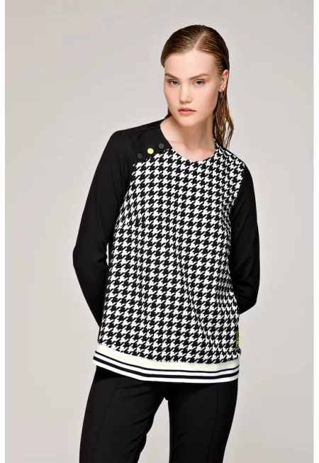 Блуза с пепит - Бял/Черен