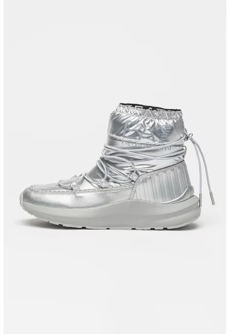 Боти с еко кожа и текстил - Сребрист