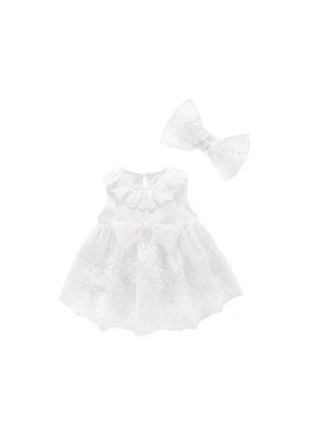 Бяла рокля с лента за глава - дантела - бяла