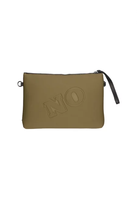 Чанта с цип и релефен надпис - Сиво-кафяв