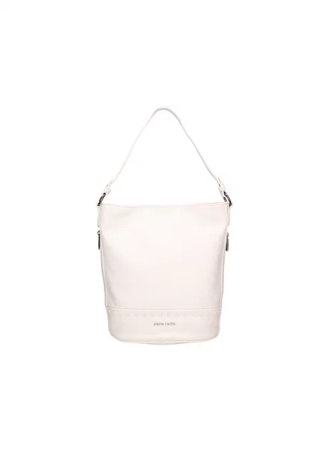 Чанта за рамо от еко кожа с цип - Бял