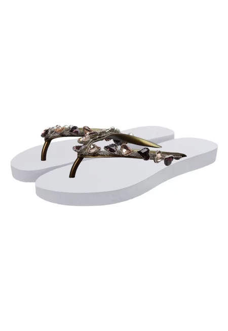 Чехли Heart с декоративни камъни - Бял