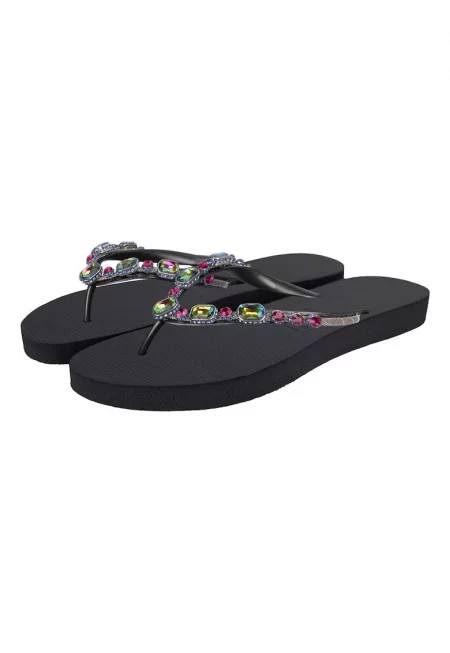 Чехли с декоративни камъни - Черен