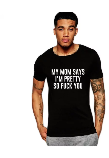 Черна тениска за мъже - My Mom Says
