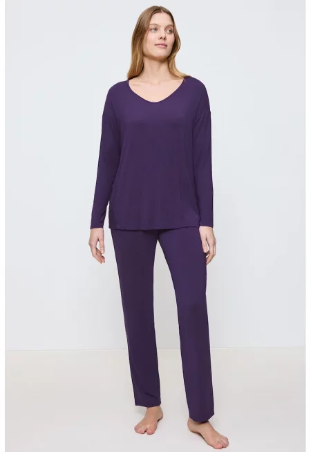 Дълга пижама с модал - Виолетов