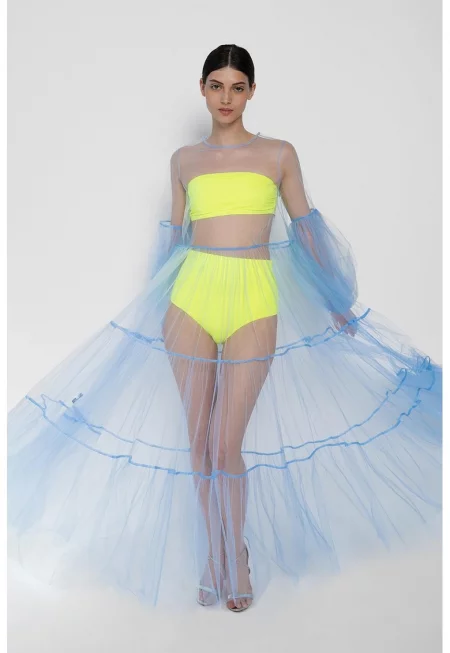 Дълга рокля Alena от прозрачен тюл - Пастелносин