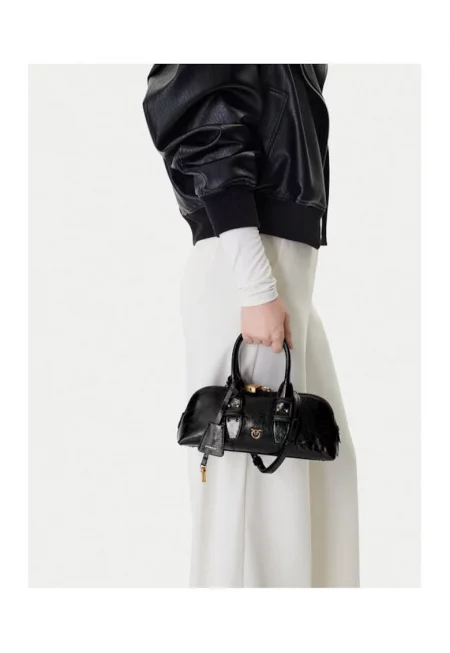 Дамска чанта  Black Z99Q Bowling Bag - естествена кожа - черна