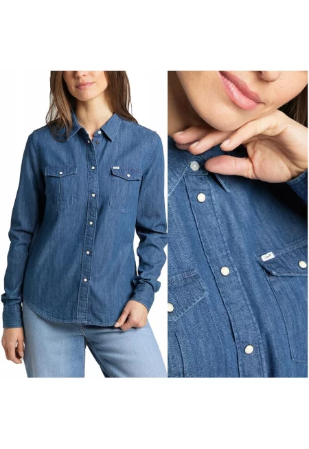 Дамска риза -  Regular Western - Кройка: Regular Fit - Закопчаване: Tick-ове - Състав на материала: 100% памук - Брой джобове: 2 - XS - Синя - 1 брой