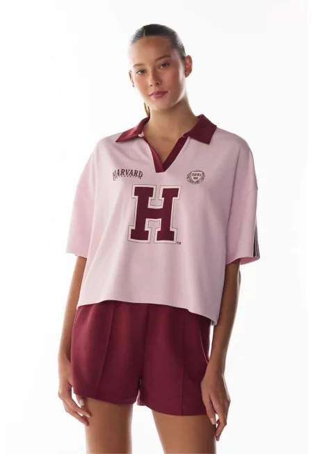 Дамска тениска  Harvard Jersey с къс ръкав - пудрово розова - полиестер