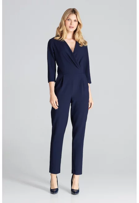 Дамски гащеризон -  елегантен - тъмносин - полиестер