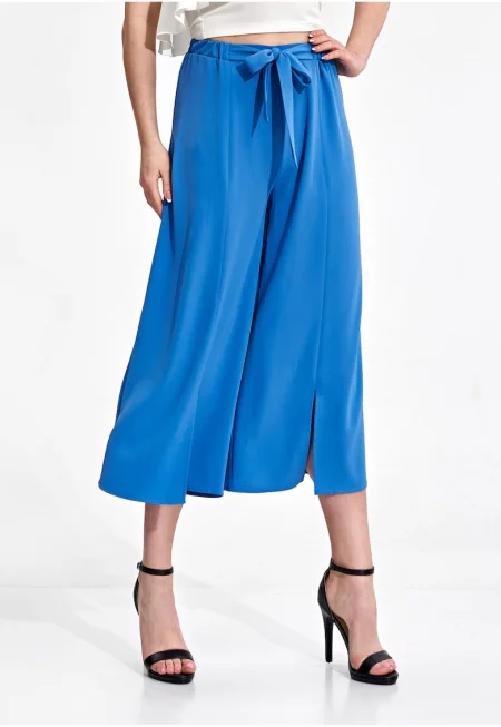 Дамски панталон -  елегантен - син - полиестер