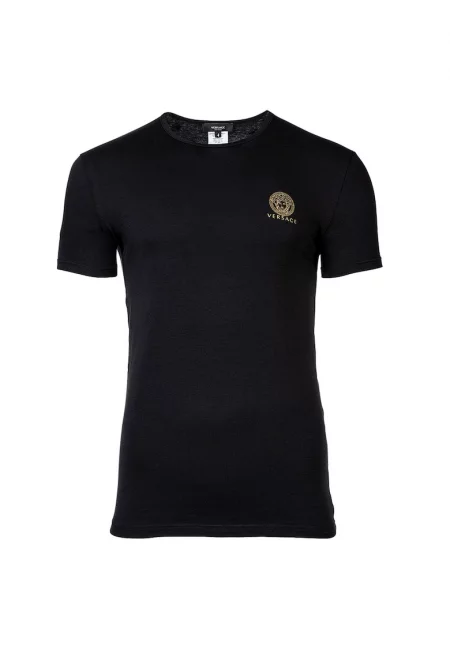 Домашна тениска с овално деколте и лого - Черен