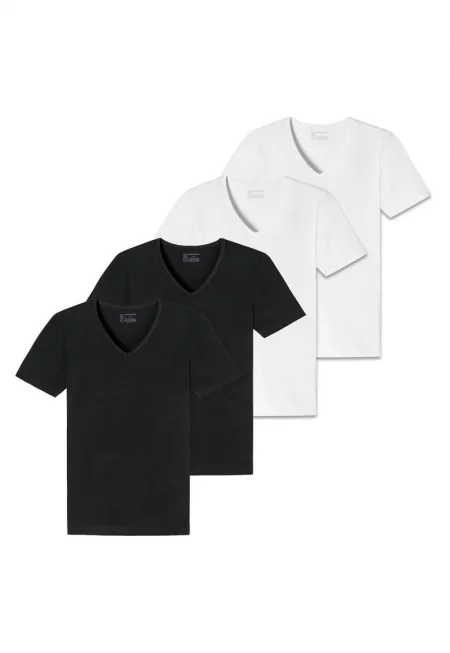 Домашна тениска с памук - 4 броя - Бял/Черен