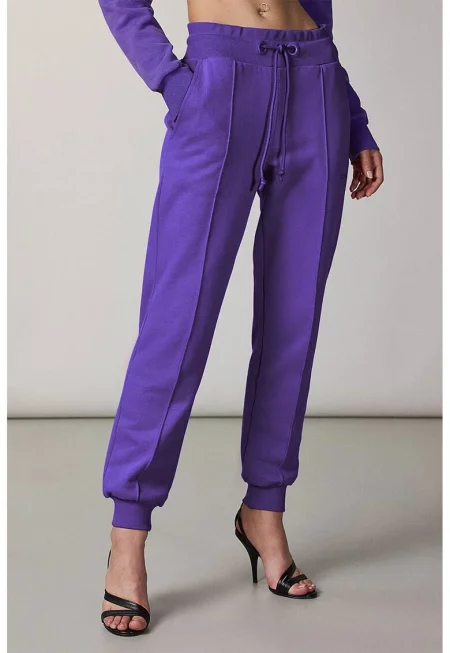 -Джогър панталон с връзки на талията - Лилав