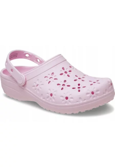 Флорален крокс с отвори - Розово