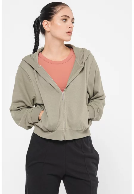 Худи с памук с цип - Бледозелен