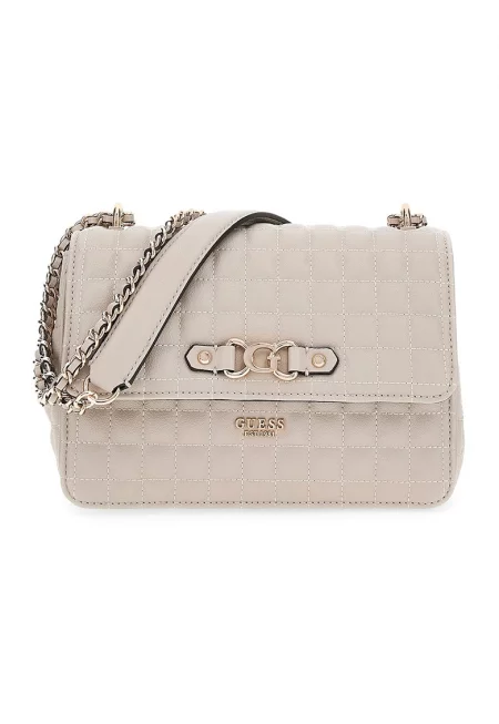 Капитонирана чанта през рамо от еко кожа - Бежов/Крем