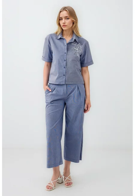 Капри с широк крачол - Прашно синьо