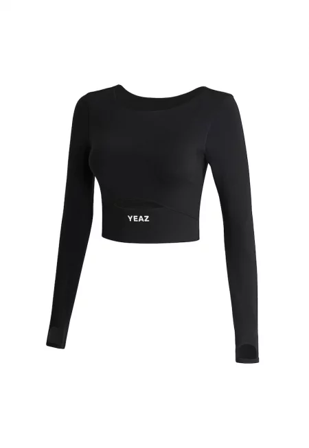 Къса фитнес блуза Revelation с отвор отпред - Черен