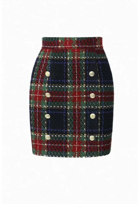 Къса пола на каре - Зелен/Бордо/Тъмносин
