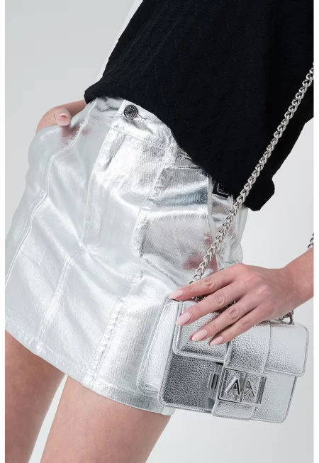 Къса пола с джобове - Сребрист