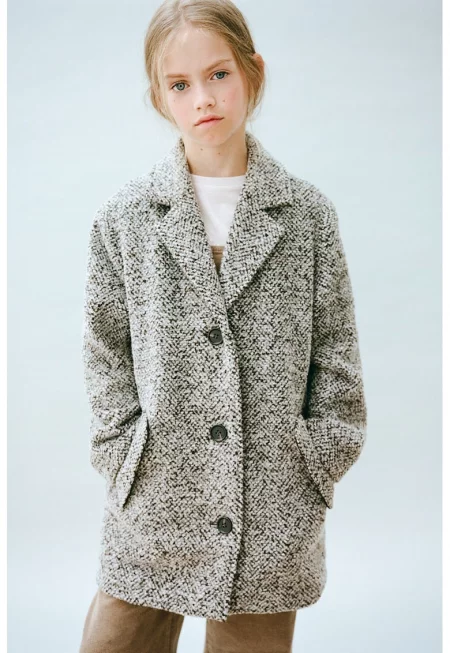 Късо палто с шарка на рибена кост