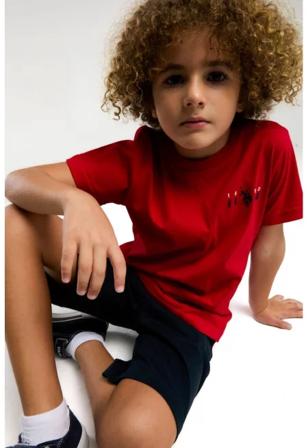 Комплект памучни дрехи - 2 части - 15649 - Червен/Бял/Тъмносин