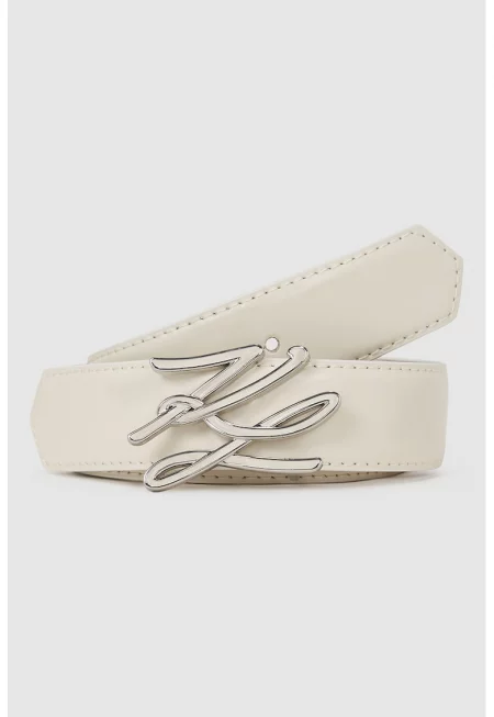 Кожен колан с лого - Светло бежово