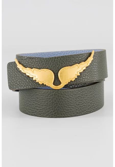 Кожен колан с метална тока - Зелени аспержи