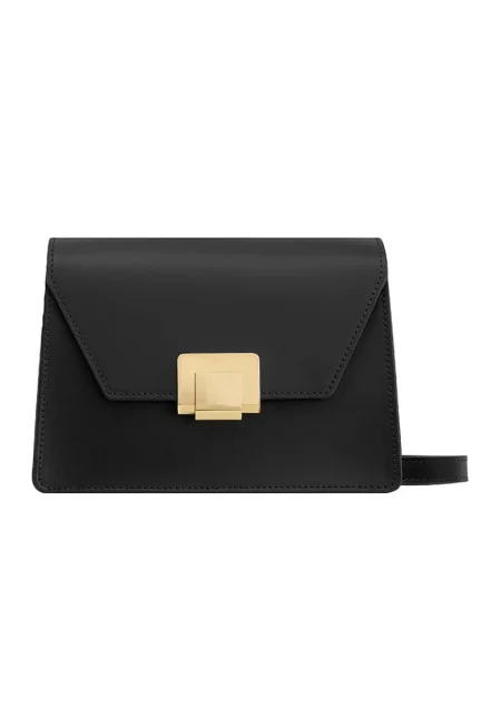 Кожена чанта през рамо с регулируема презрамка - Черен