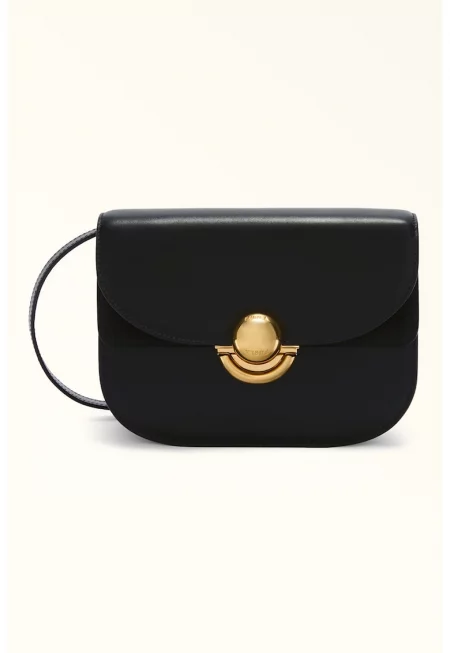 Кожена чанта през рамо с релеф - Черен