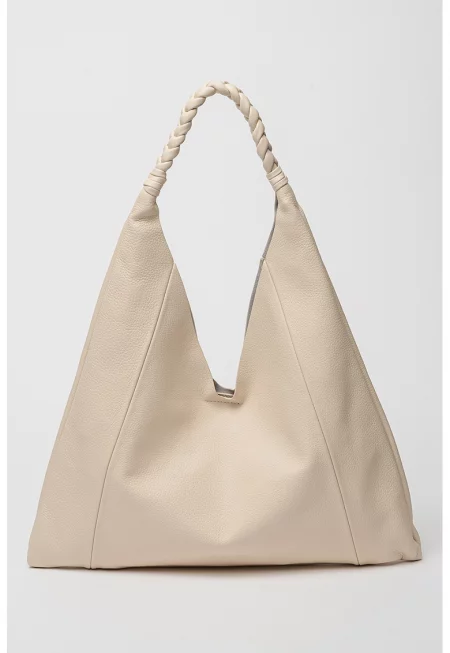 Кожена чанта за рамо Mia - Бежов