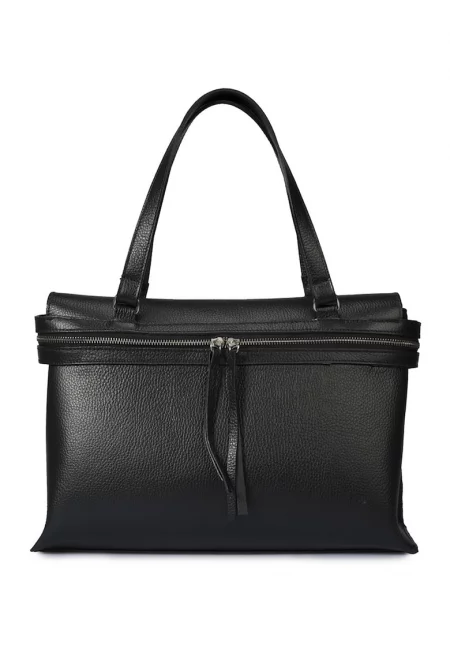 Кожена чанта за рамо с отделяща се презрамка - Черен