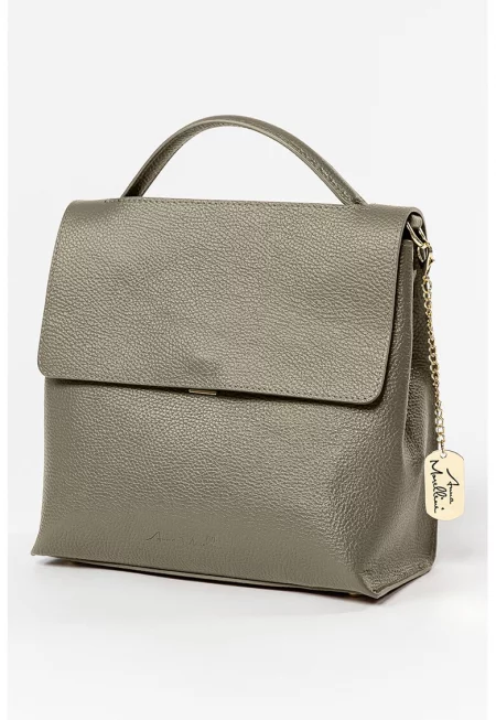 Кожена чанта за рамо с отделяща се презрамка - Светло сив