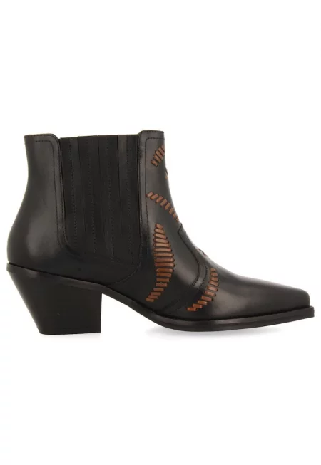 Кожени боти с кубински ток - Кафяв