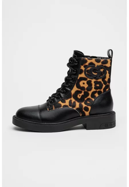 Кожени боти с принт - Тъмнокафяв/Черен/Кафяв