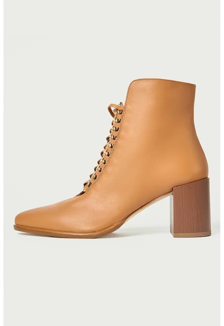 Кожени боти с връзки - Тъмножълт