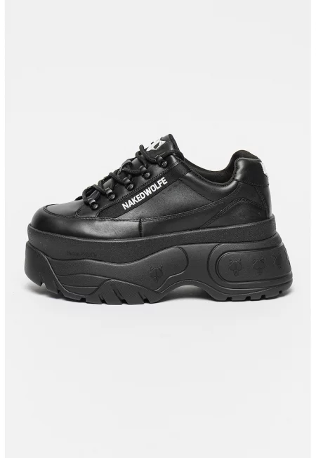 Кожени спортни обувки Sprinter с равна платформа - Черен