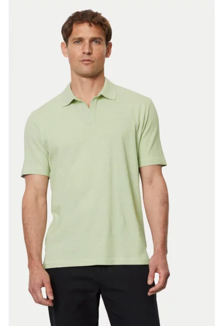 Мъжка тениска - Marc O'Polo - 303609412 - Памук/Лен - Зелена - Зелен
