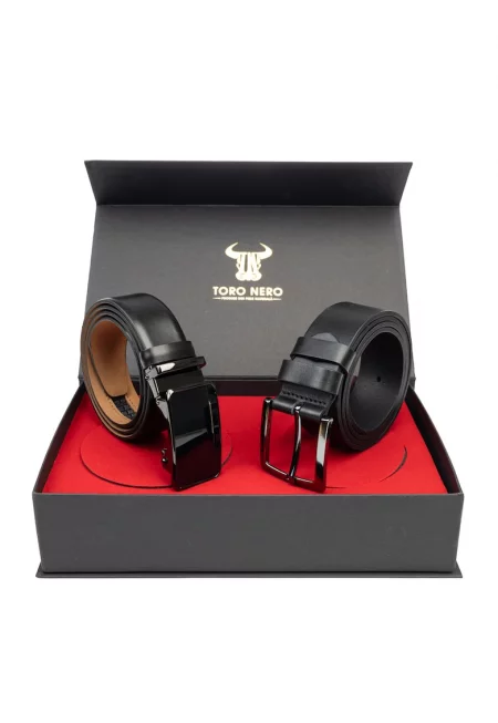 Мъжки подаръчен комплект - естествена кожа - ежедневен колан + елегантен колан - Soft-Smooth
