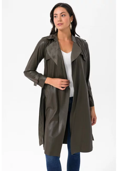 Палто от еко кожа с овални ревери