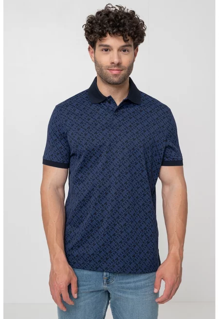 Памучна тениска с яка - Ултрамарин синьо/Кралско Синьо