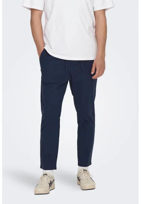 Панталон с лен и стеснен крачол - Тъмносин